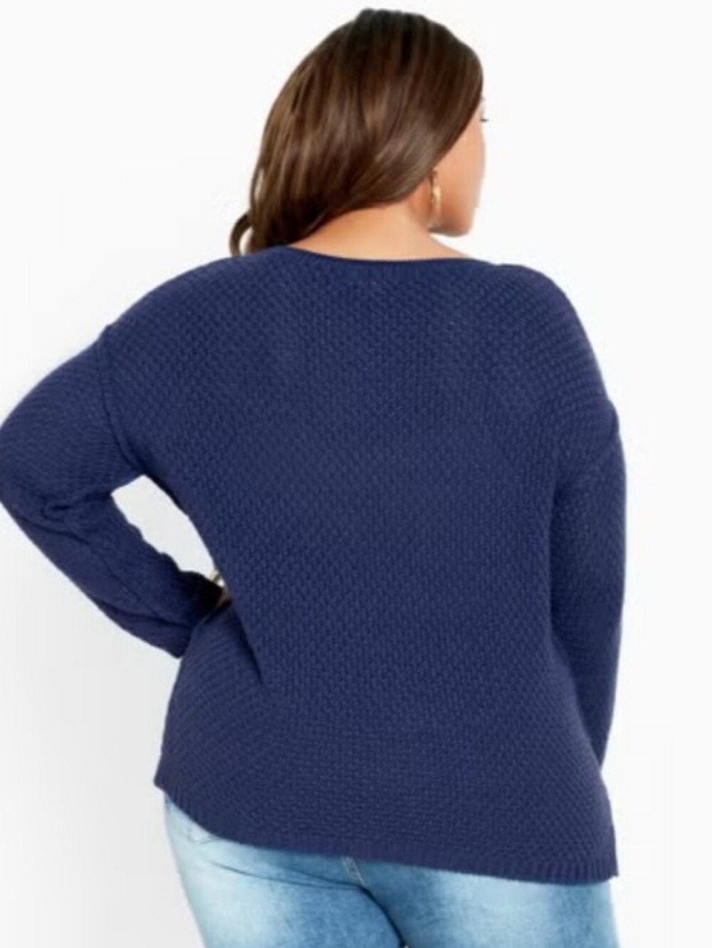 AVENUE The Pheonix Round Neck  Cable Knit Sweater - Navy Blue - Picture 4 of 5